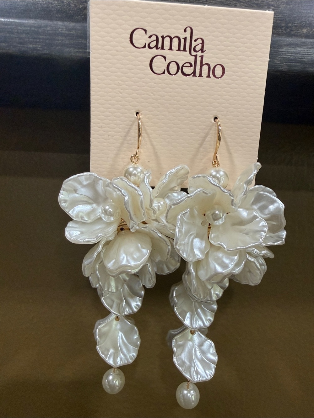 Camila Coelho Iridescent White Floral Cluster Drop Earrings